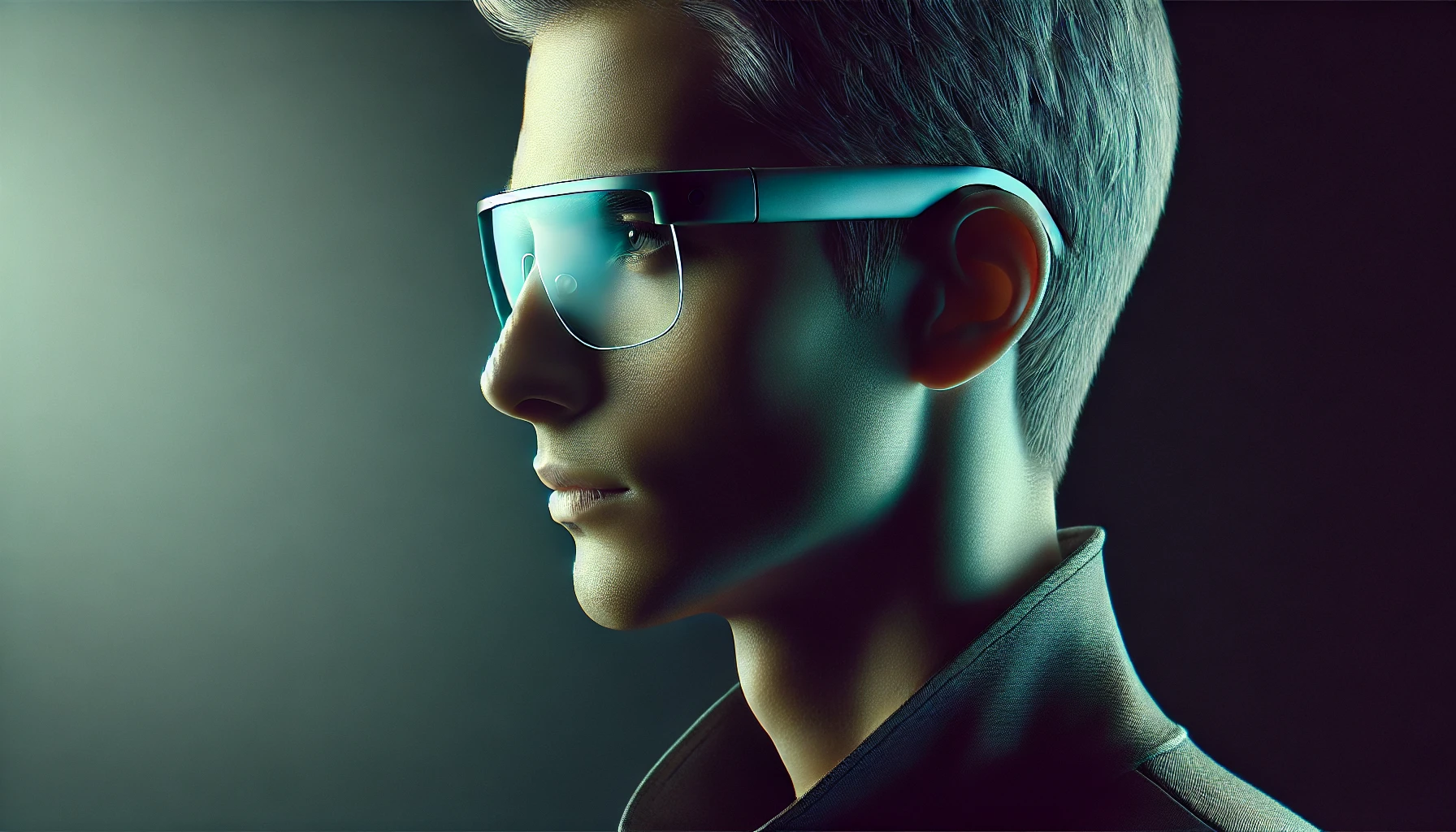 DALL·E 2025-03-05 18.38.55 – A minimalist, third-person close-up of a person wearing sleek, futuristic smart glasses, isolated on a dark background with soft teal lighting. The fo DALL·E 2025-03-05 18.38.55 - A minimalist, third-person close-up of a person wearing sleek, futuristic smart glasses, isolated on a dark background with soft teal lighting. The fo